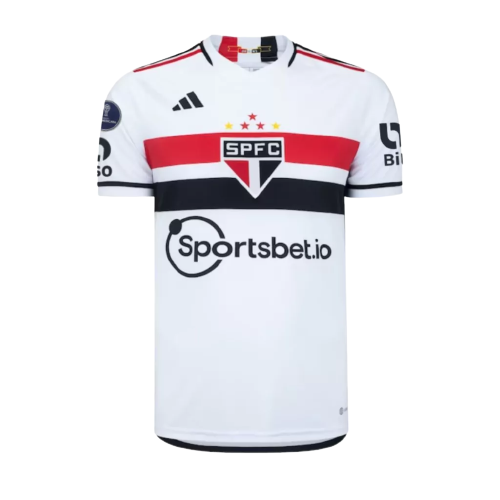 Camisa São Paulo Home 23/24 - Sulamericana 2023 com Patch e Patrocínio - Torcedor - Masculino - Branca