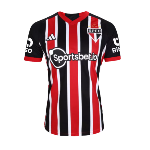 Camisa São Paulo Away 23/24 - Com Patrocínio - Torcedor - Masculino - Vermelha e Preta